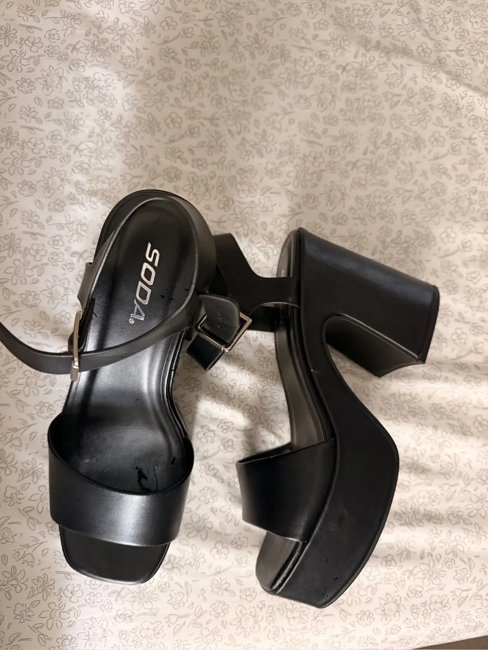 Black Soda Platform Block Heels - size 8